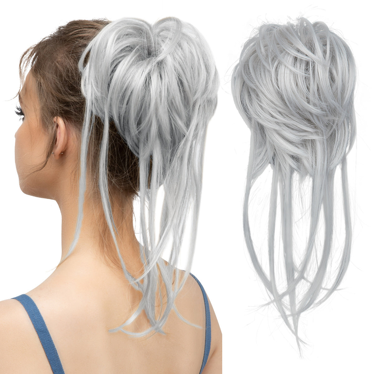 Peça de cabelo bagunçado para mulheres, super longo, desgrenhado, updo, scrunchies, sintético, ondulado, cacheado, extensão de rabo de cavalo, acessórios de cabelo