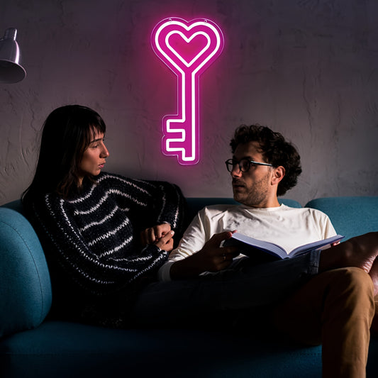 1pc Heart Key Neon Sign For Wall Decor, USB Powered Led Neon Light, Romantic Neon Sign For Birthday Wedding Party Hotel Pub