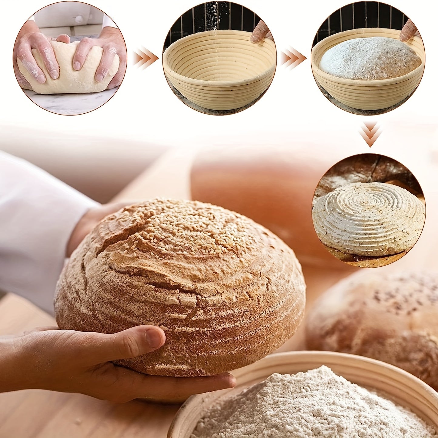 1 juego, cestas de prueba de pan, cesta de masa de pan trenzada de ratán ovalada con \ u002FLiners y raspador de corte, perfecto para hornear pan de masa fermentada profesional y doméstica, accesorios de fermentación y cocina