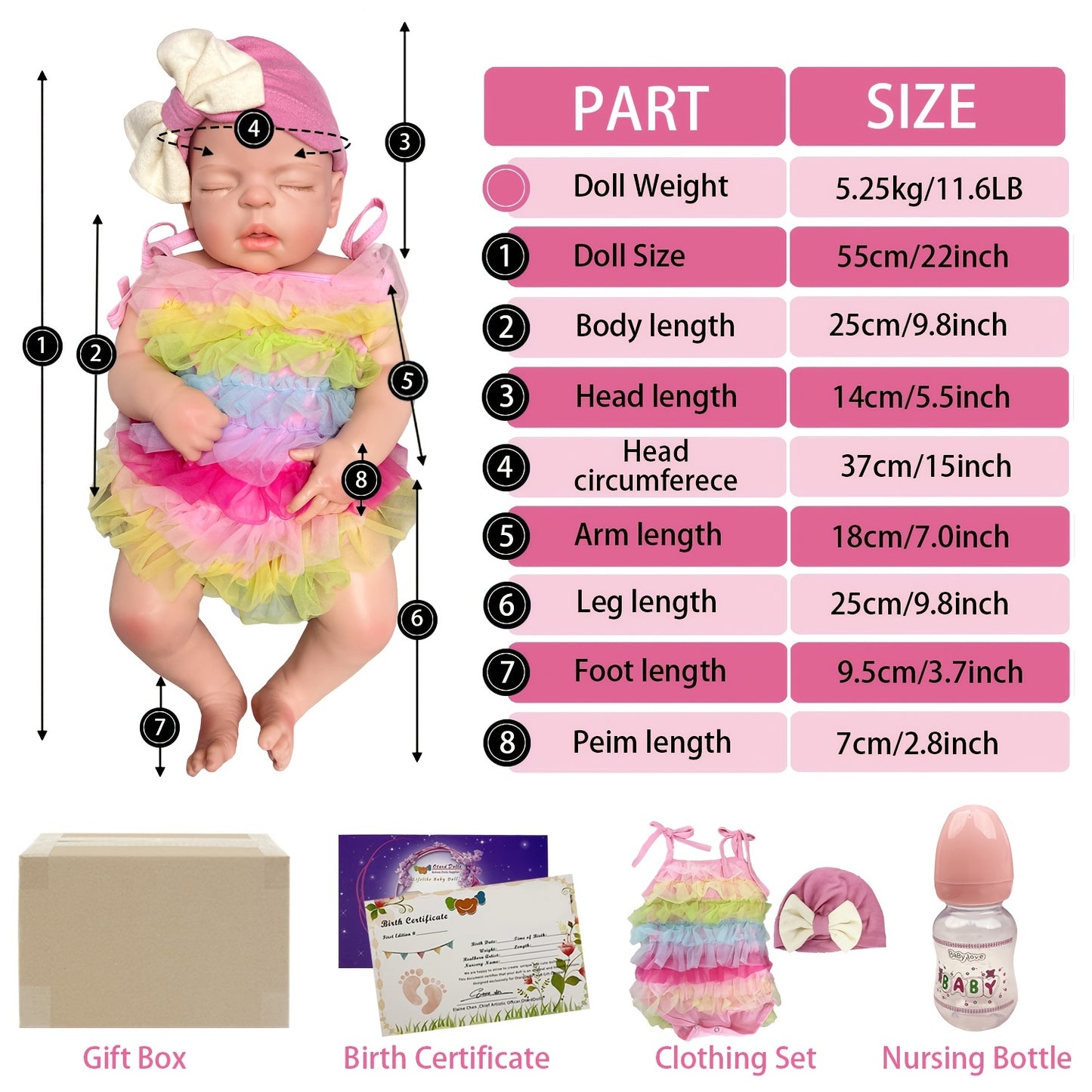 55CM\u002F21.65inch All Silicone Girl Reborn Dolls, Painted Realistic Full Body Soft Solid Silicone Newborn Baby Dolls For Collection Gift