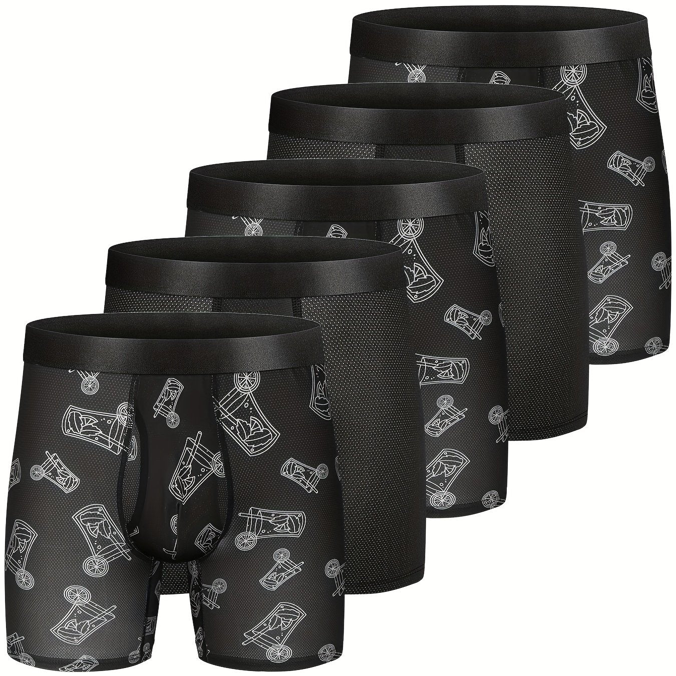 5 Stück Herren-Grafik atmungsaktiv bequem weich schnell trocknend Boxershorts Unterwäsche, mehrfarbig Set