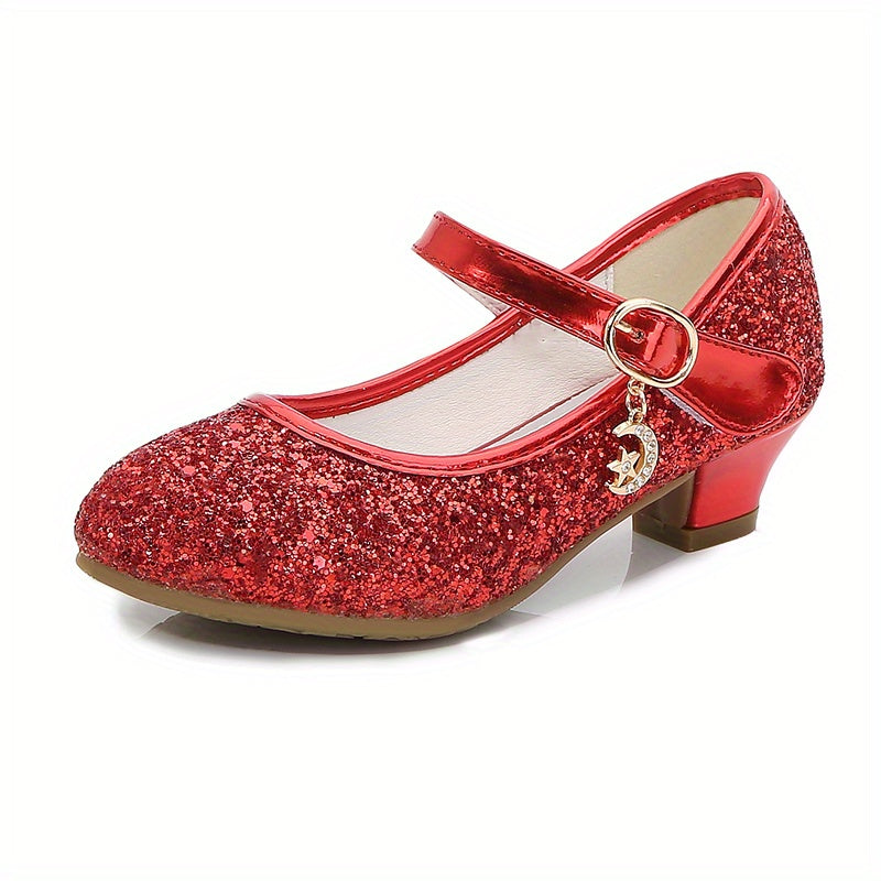 Enfants Adolescents Fille de Chaussures Talon Bas Brillant Paillettes Princesse Robe Chaussures Pour Soirée, Printemps Et Eté