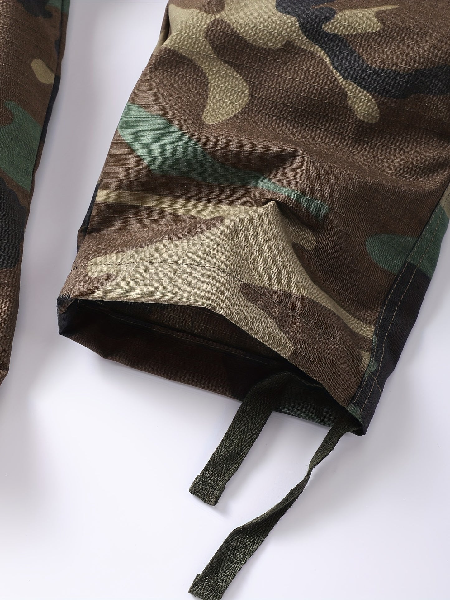 Mezcla de algodón Camo Multi Flap bolsillos pantalones de carga de la pierna recta de los hombres, pantalones sueltos al aire libre ocasionales, pantalones de trabajo tácticos para los hombres