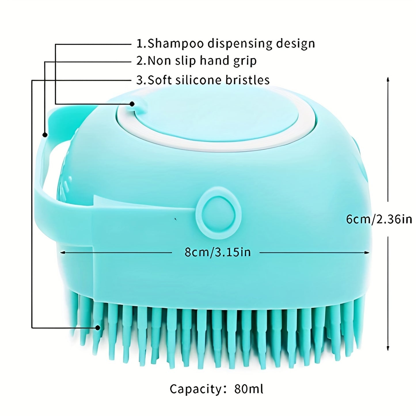 Soft Silicone Dog and Cat Bath Brush with Shampoo Dispenser - Gentle Massage for Grooming and Cleaning Fur and Hair