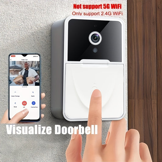 Wireless Video Doorbell With HD Night Vision & 2-Way Audio - Wide Angle Intelligent Visual WiFi Rechargeable Security Doorbell & Motion Detection - Only Support 2.4G Wifi