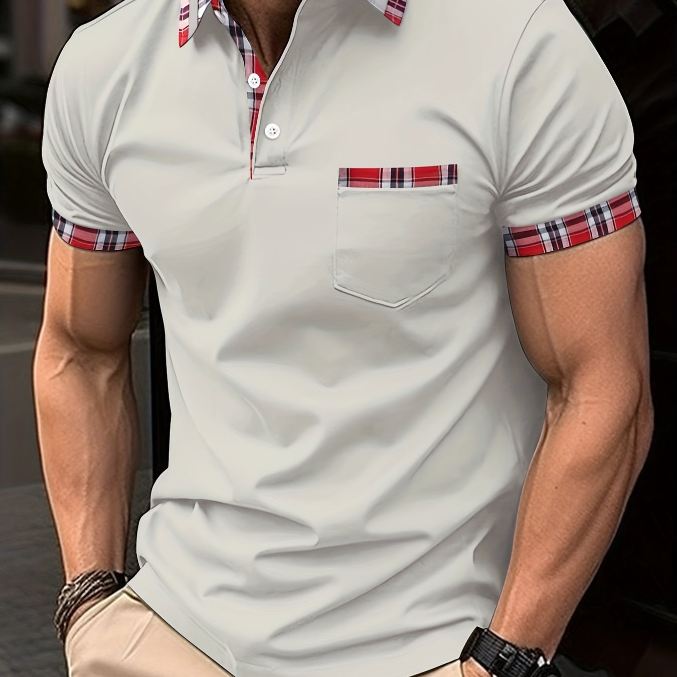 Camisas casuales con cuello en V y bolsillos de manga corta con botones para hombre Tops cómodos para el verano