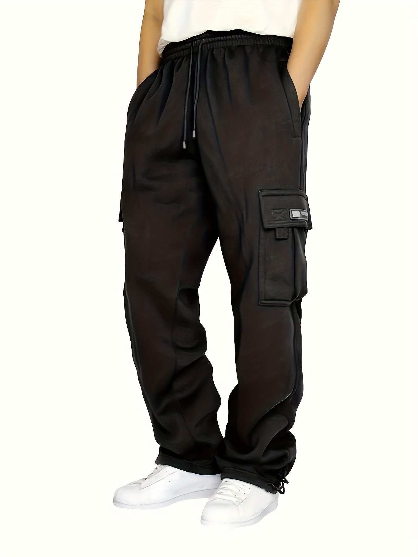 Men's Multi Pocket Cargo Pants, Casual Loose Fit Sports Pants