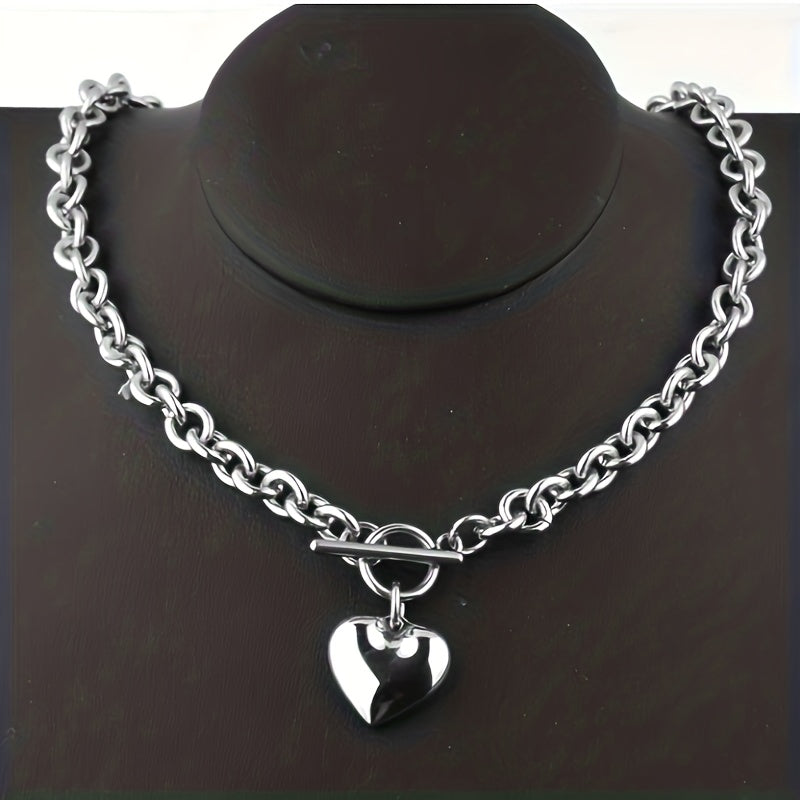 2pcs\u002Fset  Fashion Titanium Steel Set Peach Heart Set Necklace Bracelet O-shaped Chain For Men And Women