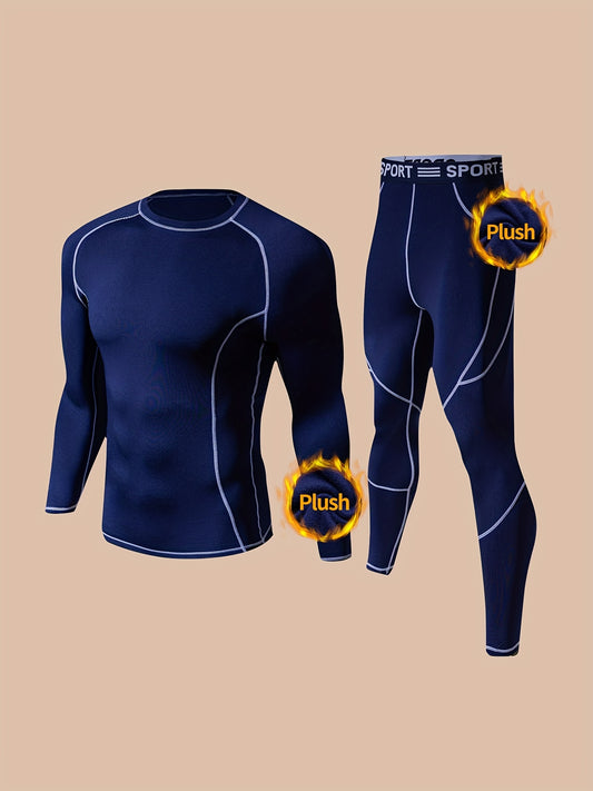 Conjunto de ropa interior térmica para hombre, al aire libre Running Ciclismo Equipo de esquí Deportes Yoga Fitness Ropa exterior Casual Capa base, manga larga Tops y pantalones