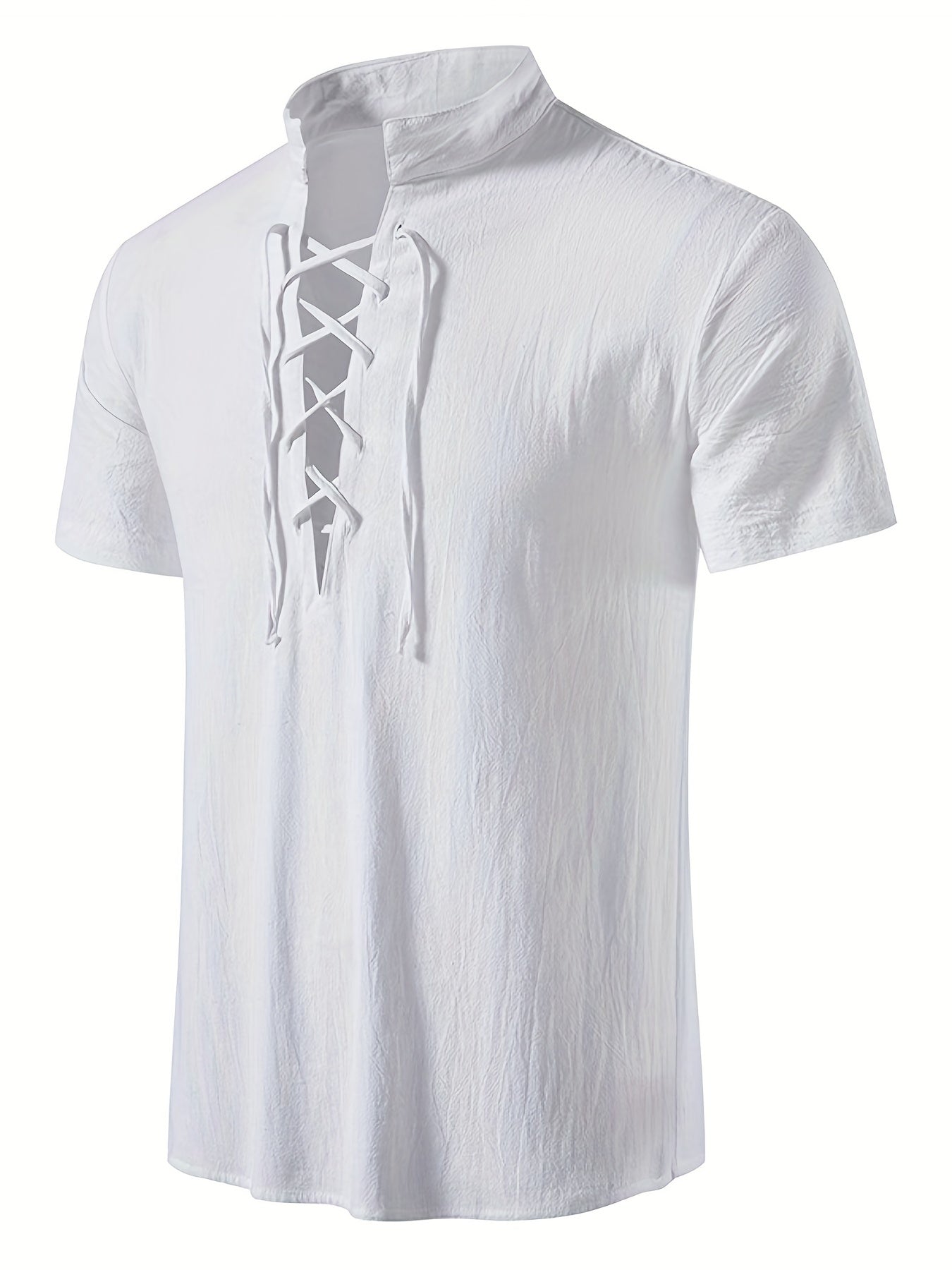 Trendy Men's Casual Lace Up Short Sleeve Shirt, Men's Shirt For Summer Vacation Resort