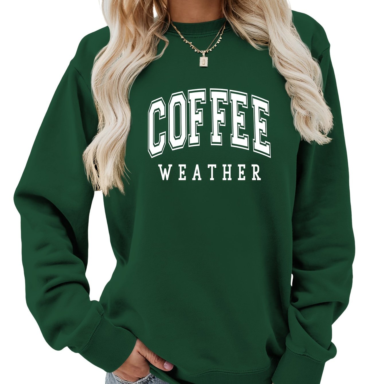 Coffee Letter Print Loose Sweatshirt, Casual Long Sleeve Crew Neck Sweatshirt, Women's Clothing