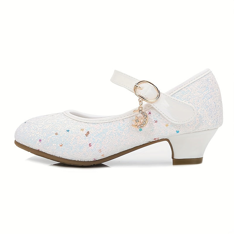 Enfants Adolescents Fille de Chaussures Talon Bas Brillant Paillettes Princesse Robe Chaussures Pour Soirée, Printemps Et Eté