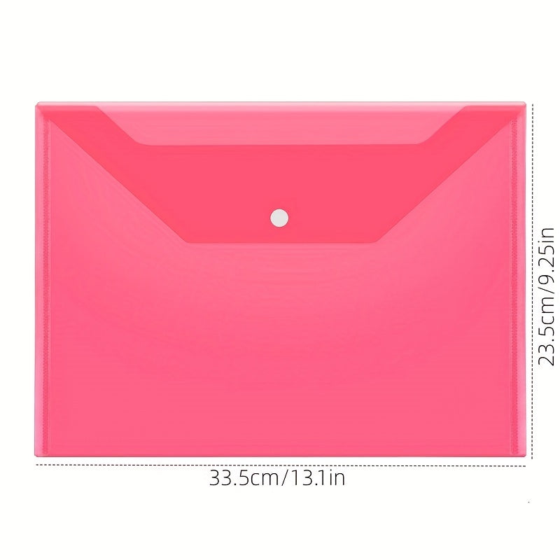 100 Pcs, Mixed Color, Thickened Material, A4 Envelope File Folder, Transparent Plastic Envelope With Button Closure, Suitable For School And Office Supplies, Multiple Colors