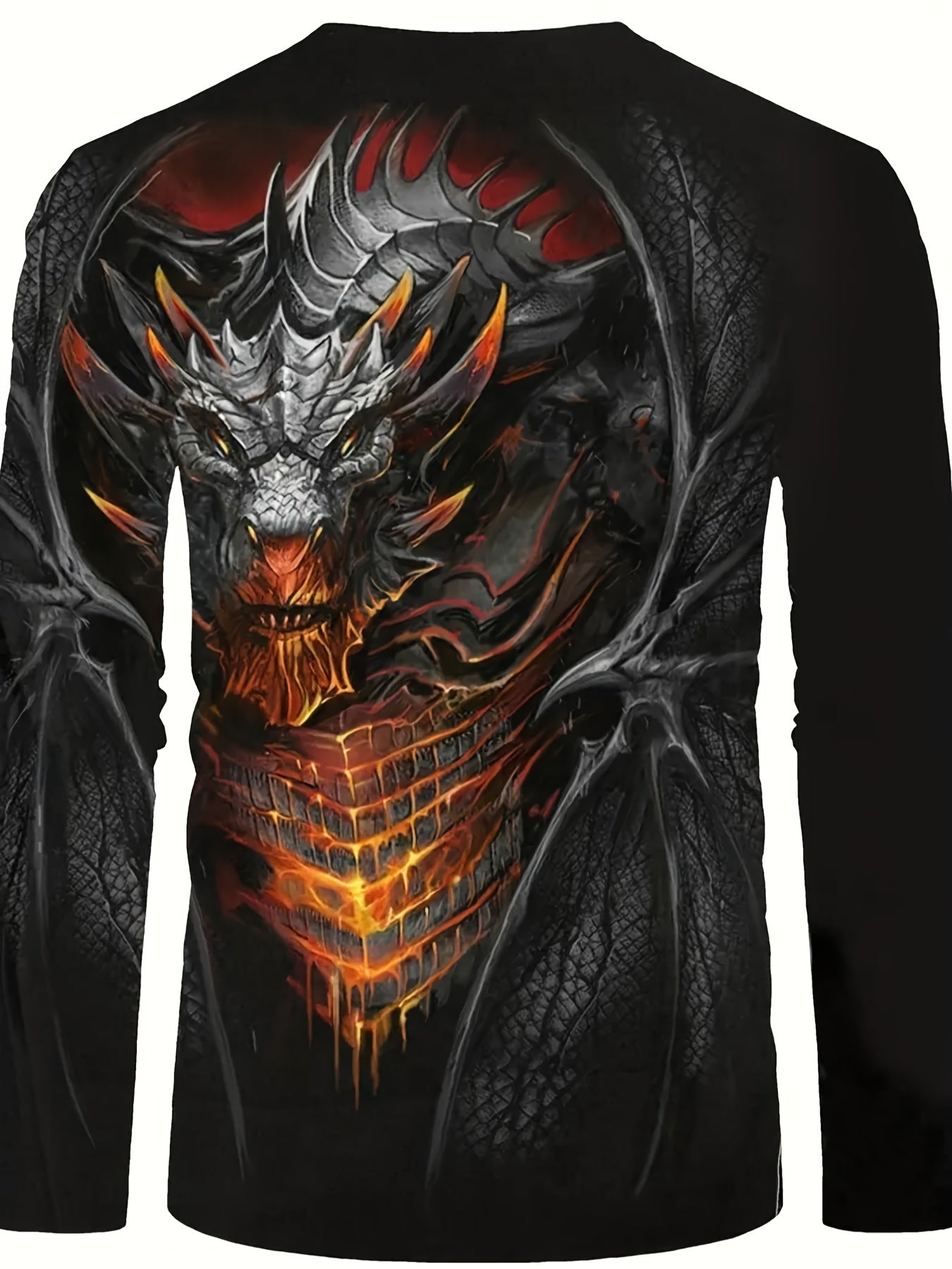 Scary Dragon 3D Print Men's Long Sleeve Henley Tee, Men's Retro Clothing For Spring Fall