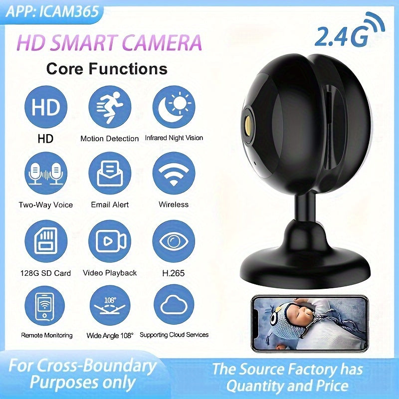 HD Camera Wifi Home Night Vision Two-way Intercom Wireless Monitoring Security IP Camera Two-way Voice Intercom Intelligent Camera App: ICAM365, Intelligent Infrared Night Vision, Motion Detection Alarm, Halloween, Thanksgiving, Christmas And New Year