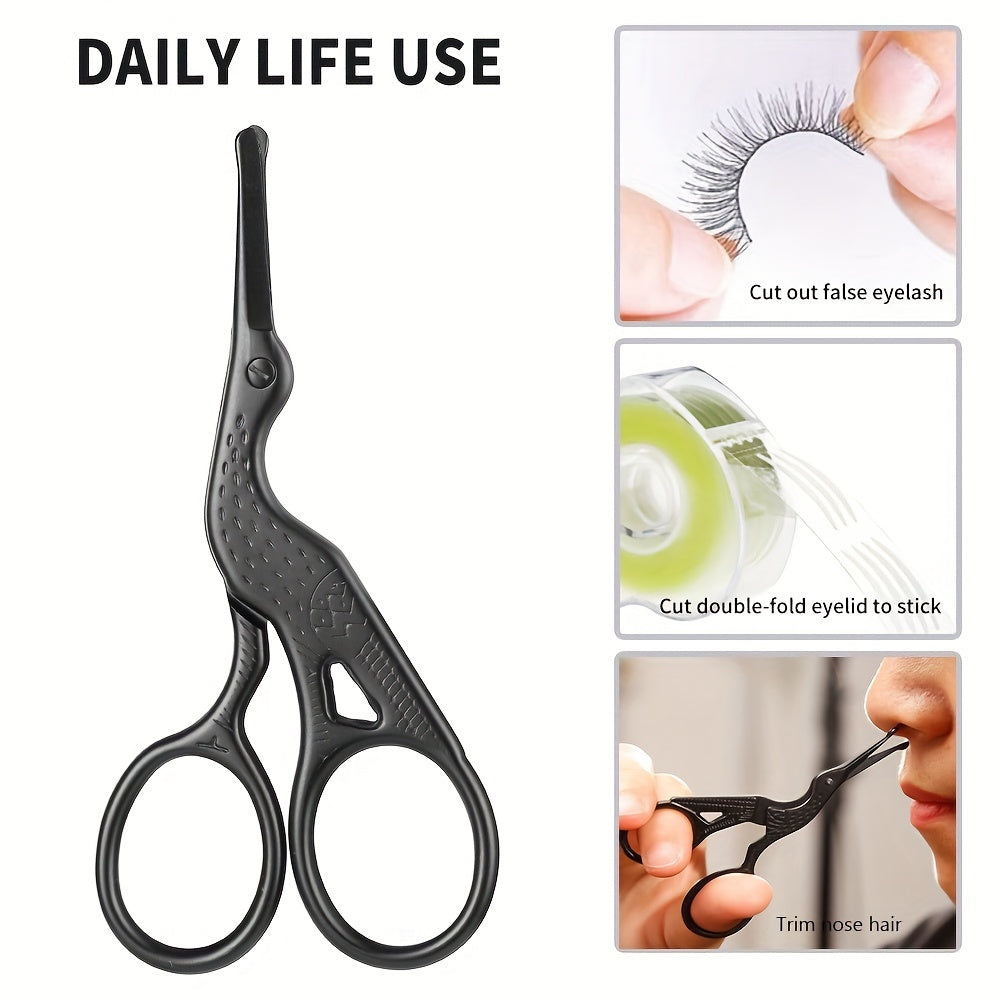 Safety Round Head Stainless Steel Nose Hair Scissors, Stork Type Beauty Scissors For Eyebrows, Nose Hair, Beard, Ear Hair, Stainless Steel Eyebrow Scissors, Men And Women Professional Facial Hair Scissors