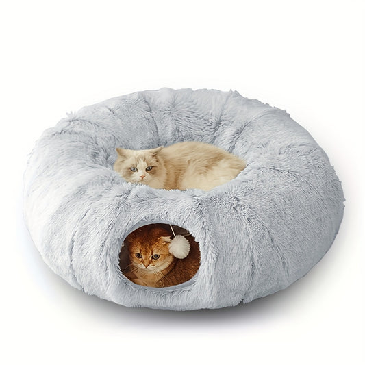 Warm plush cat and dog tunnel bed large tube playground toys foldable, suitable for indoor cats kittens puppies rabbits