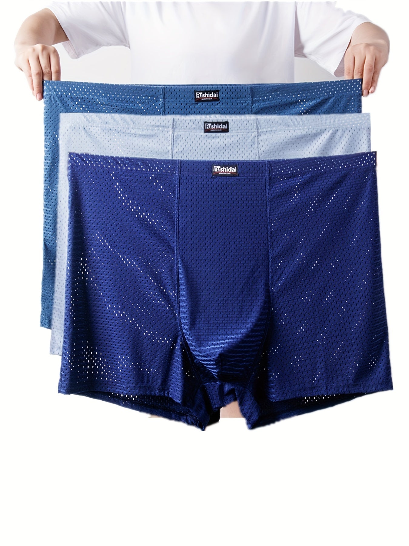 Calzoncillos boxer de talla grande para hombre 3pcs, calzoncillos de boxeador elásticos cómodos suaves y transpirables de malla, calzoncillos de boxeador frescos de seda de hielo para verano, ropa interior para hombre