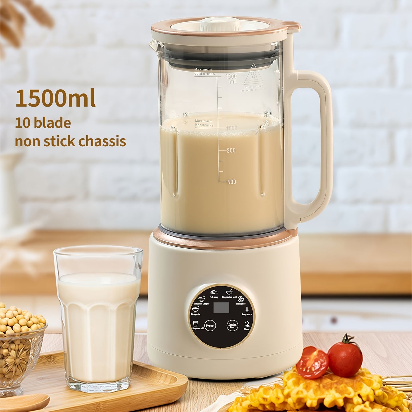 1pc Soy Milk Cooker, 50.72oz\u002F1500ML, Juicer, Soy Milk, Rice Paste And Juice Cooker, Milkshake, Soups, Free Filter, Automatic Cleaning, Keep Warm, Nut Milk Maker, Heavy Duty Blender, Juice Extractor, Kitchen Accessories Small Kitchen Appliance