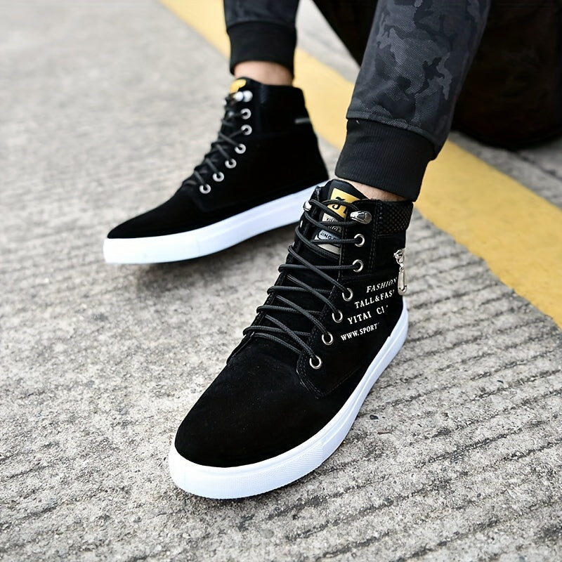 Men's Lace-up High-top Shoes British Style Canvas Shoes Casual Sneakers All-match Trendy Shoes Zippers For Decoration Only