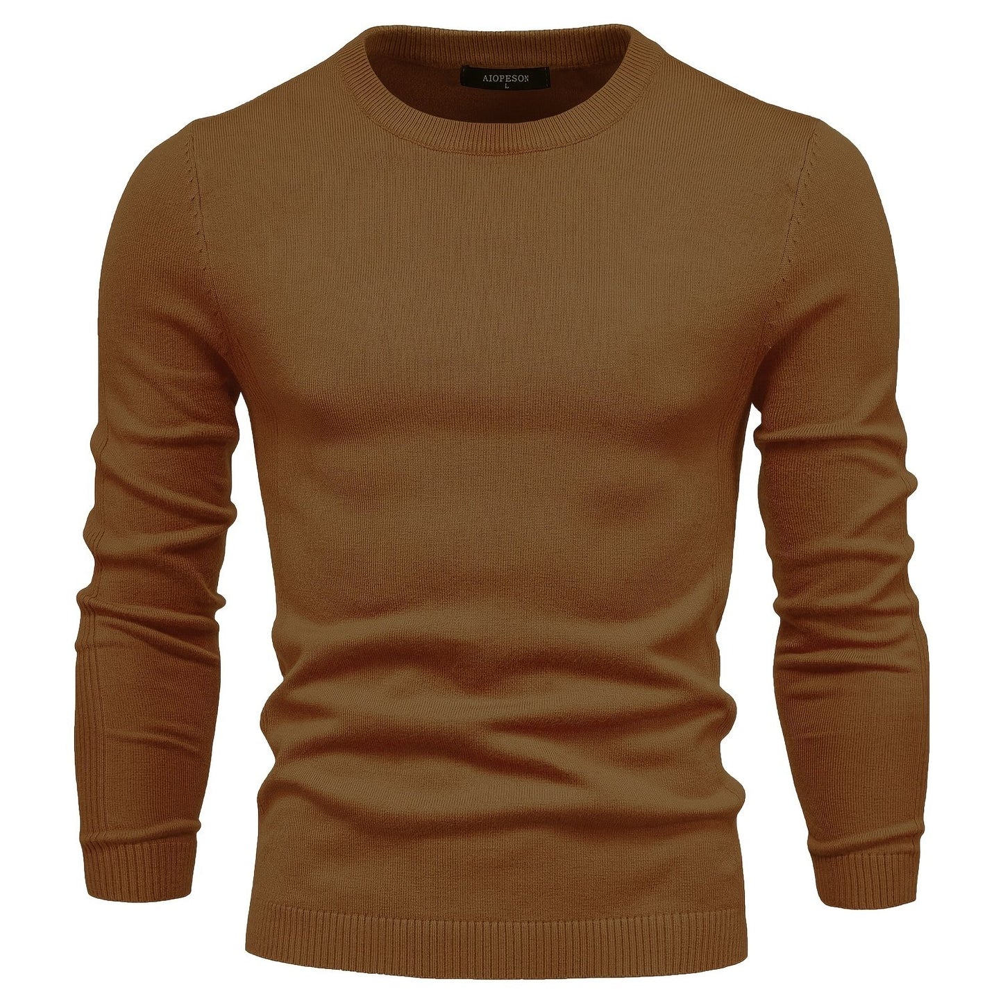 Couleur unie ras du cou des hommes Slim Fit Pull en tricot