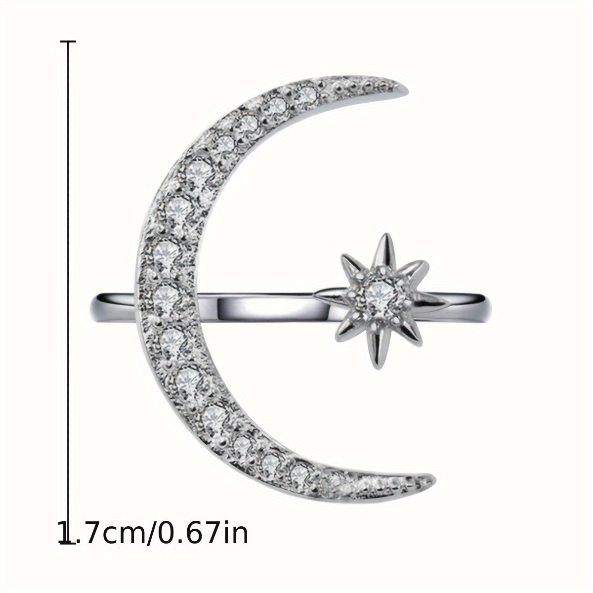 1pc Trendy Cuff Ring Moon And Sun Design Crescent Shape Inlaid Rhinestone Match Daily Outfits Dainty Party Accessory