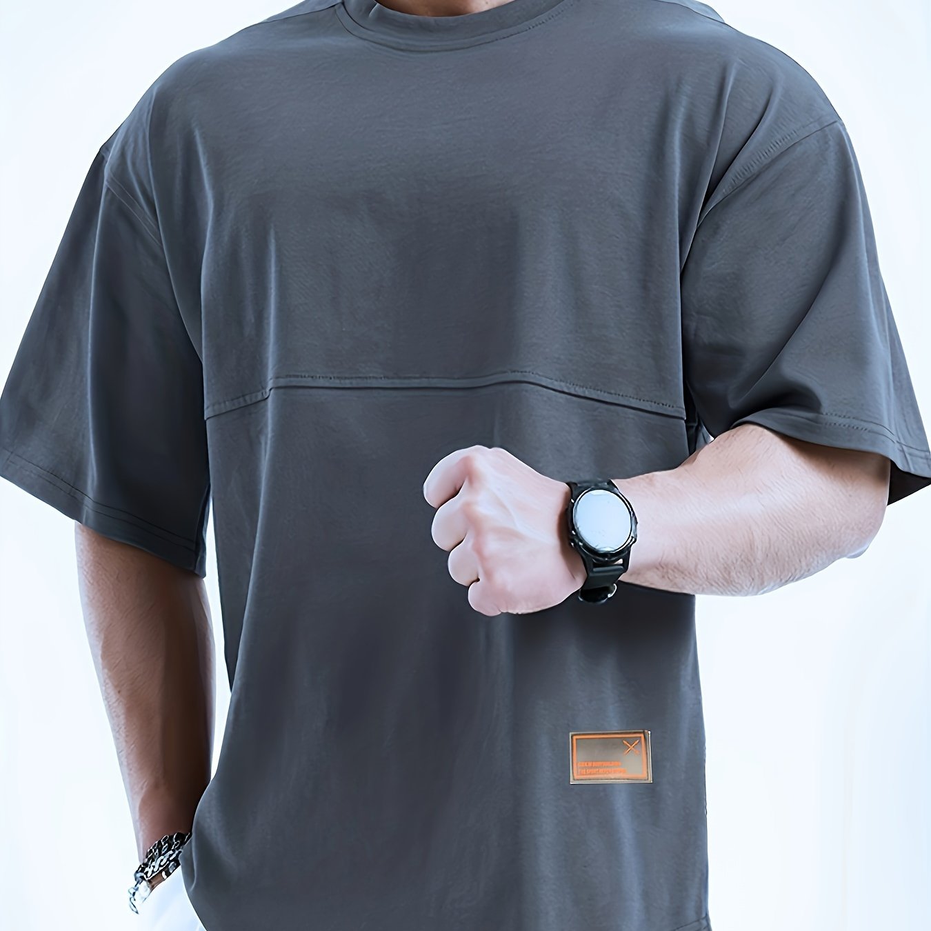 Camiseta Suelta Creativa Sólida para Hombre, Camiseta Deportiva Informal de Manga Corta con Cuello Redondo y Ligeramente Estirada para Correr, Ropa Deportiva para Hombre para Verano al Aire Libre