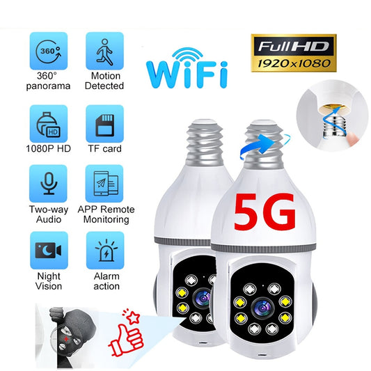 Wireless 5G 1080P IP E27 Light Bulb 360° Camera Wi-Fi IR Night Smart Home Security