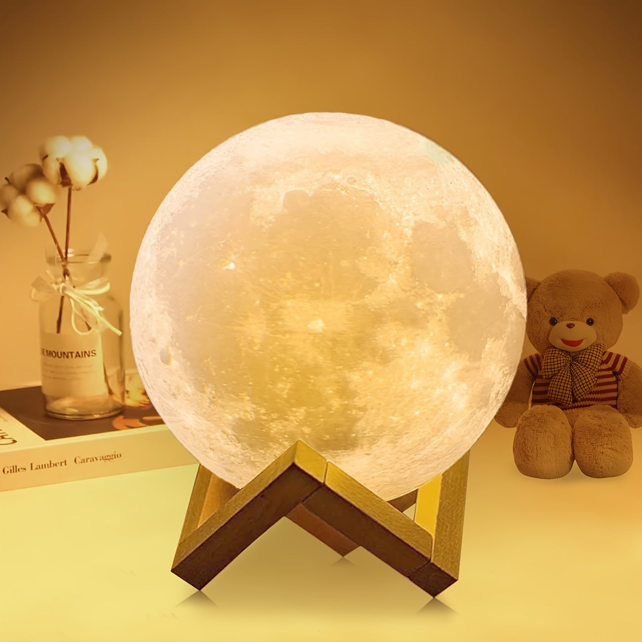 Moon Lamp 2024 Upgraded 128 Colors With Timing Moon Night Light- Wooden Stand & Remote\u002FTouch Control 5.9 Inches Lamp