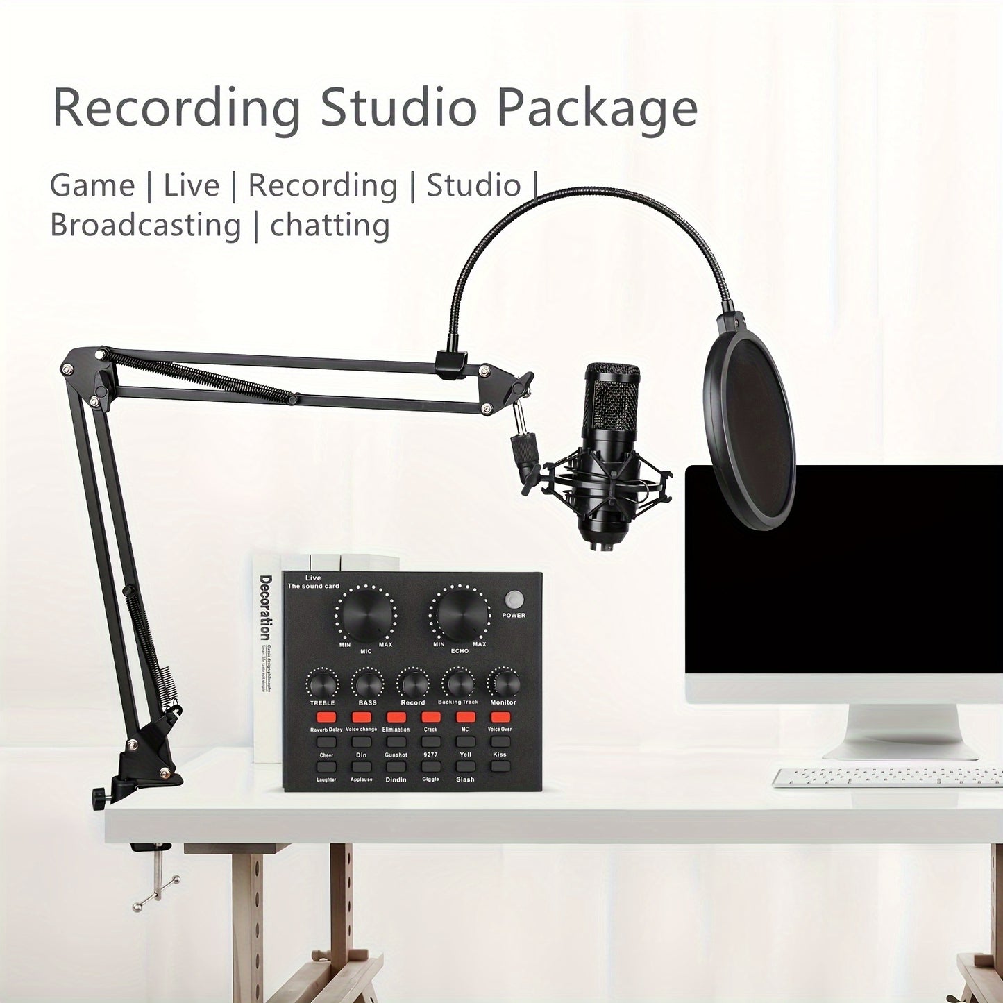 Podcast Equipment Bundle, With BM800 Podcast Microphone And V8 Sound Card, Voice Changer - Audio Interface -Perfect For Recording, Singing, Streaming And Gaming