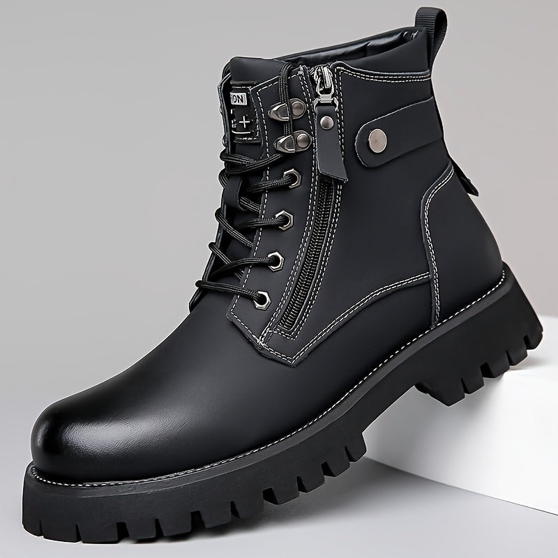 Herren Trendy Solid High Top Stiefel mit seitlichem Reiß verschluss, bequeme rutsch feste, langlebige Freizeit schuhe für Herren Outdoor-Aktivitäten