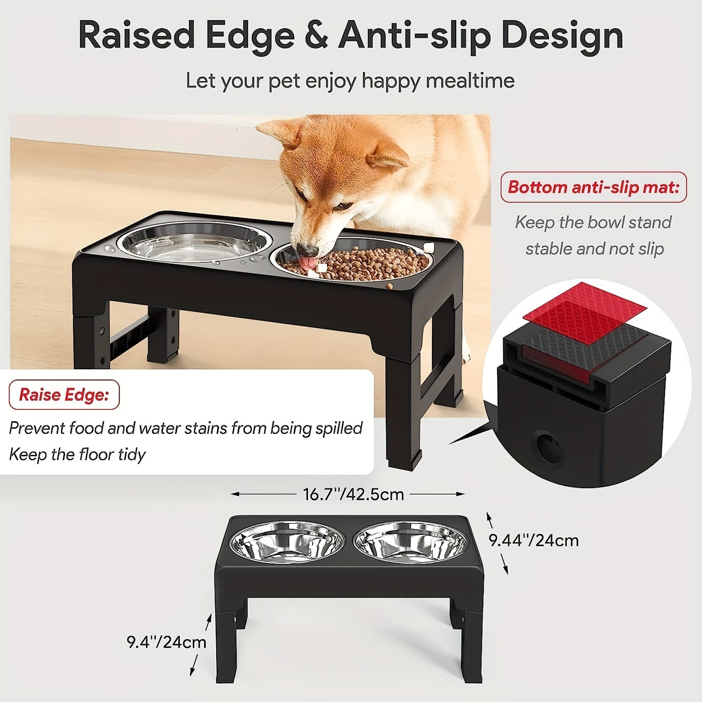 Multi Heights Folding Feeder, Raised Dog & Cat Bowls - Adjustable Heights & Stainless Steel - Perfect for Small & Large Pets!