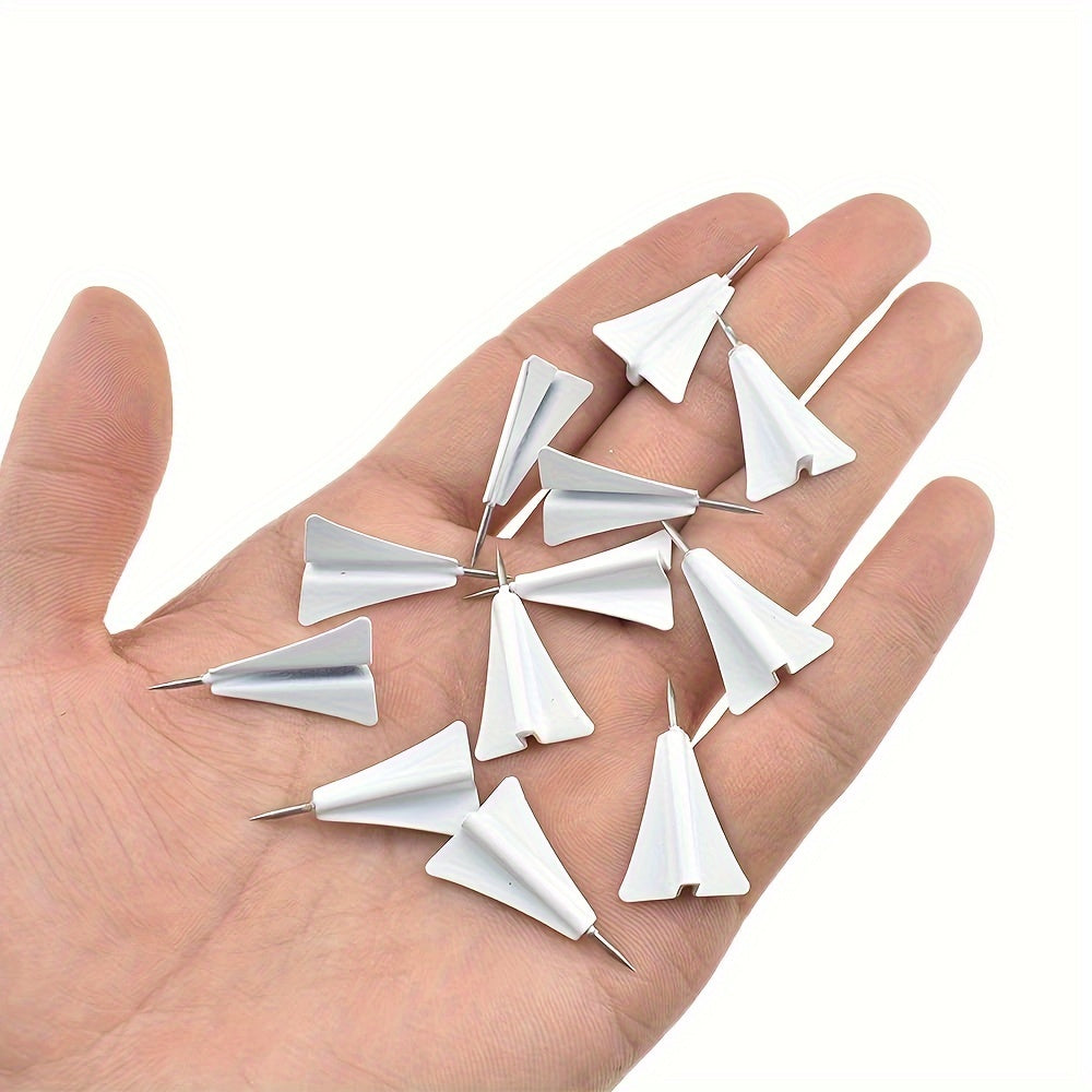 12pcs \ u002Fbox, blanco Avión Empuje Pin FoyaHomebDecorativo Empuje Pin Papel Foto Memo Documento Tack Postal Pin de dibujo Tablero de mensajes de corcho Thumbtack Suministros de oficina Accesorios de uñas