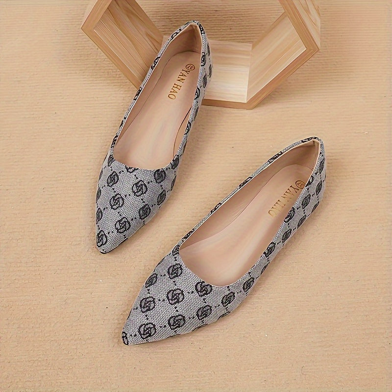 Women's Flower Pattern Flat Shoes, Elegant Point Toe Slip On Shoes, Lightweight & Comfortable Shoes