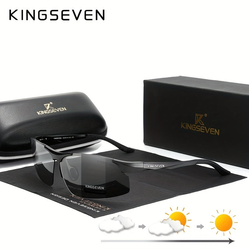 KINGSEVEN, Premium Cool Photochromic Polarized Sunglasses, Aluminum Frame Chameleon Lens Sunglasses, For Men Women Outdoor Sports Driving Fishing Cycling Supply Photo Prop