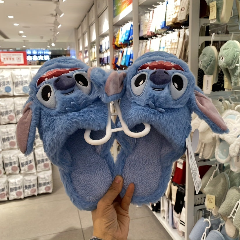 Miniso & Disney Stitch Novelty Slippers, Kawaii & Comfy Plush Closed Toe Non Slip Shoes, Indoor Bedroom Slippers