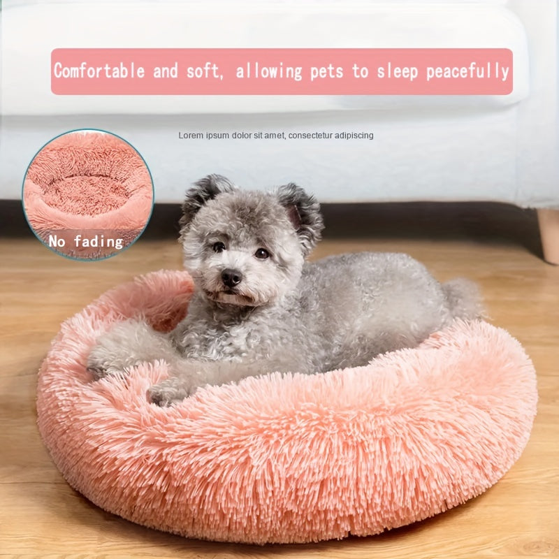 1pc Long Plush Warm Round Pet Nest Dog Nest Puppy Sofa Bed Winter Warm Dog Bed