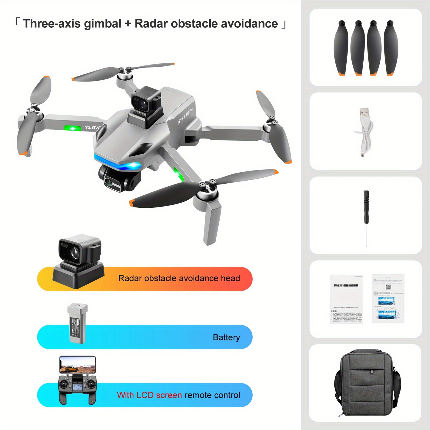 S135pro UAV Drone With Quadruple Radar Obstacle Avoidance, Extended Flight Time, 5G Signal, Dual WiFi, 1080P Camera, Perfect Gift For Men Women Teenagers