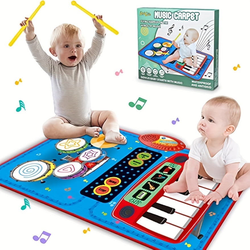 2 In 1 Musical Toys, Musical Blanket Toddler Piano & Drum Mat With 2 Sticks, Learning Floor Blanket, Birthday Gifts For 1 2 3 Year Old Boys & Girls