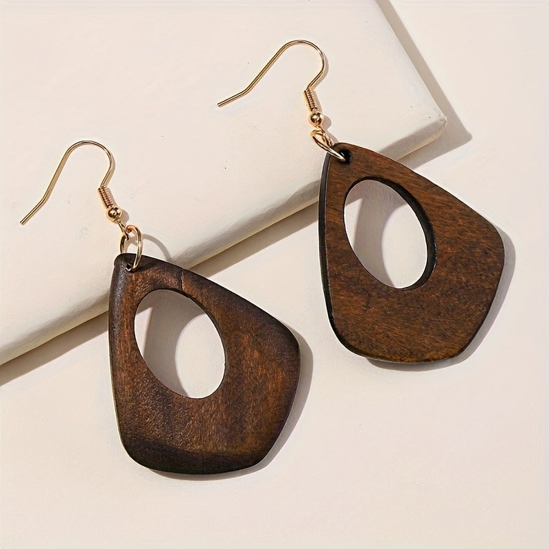 5 Pairs \u002F Set Brown Wooden Dangle Earrings Retro Simple Style Light Weight Fall Winter Ear Ornaments