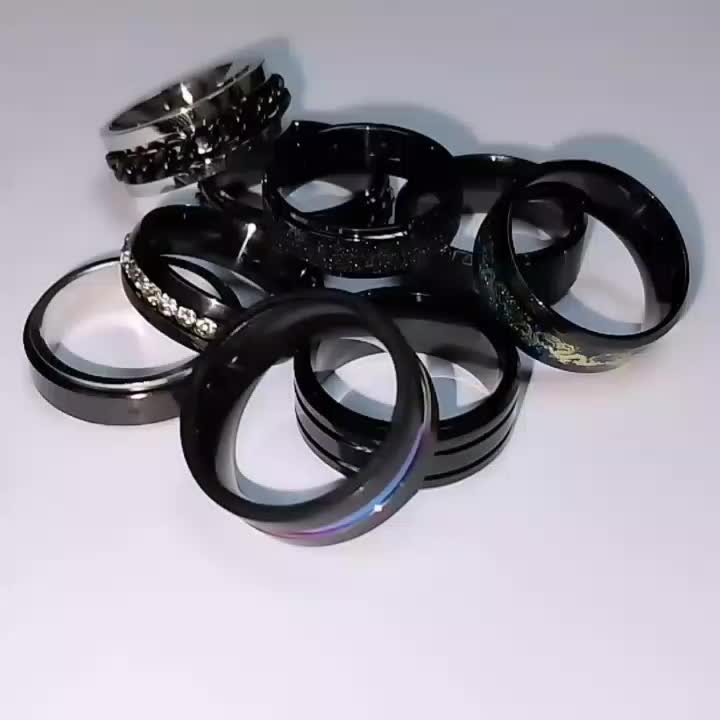 9pcs\u002Fset Men's Ring Stress Relief Chain Unisex Titanium Steel Ring Jewelry