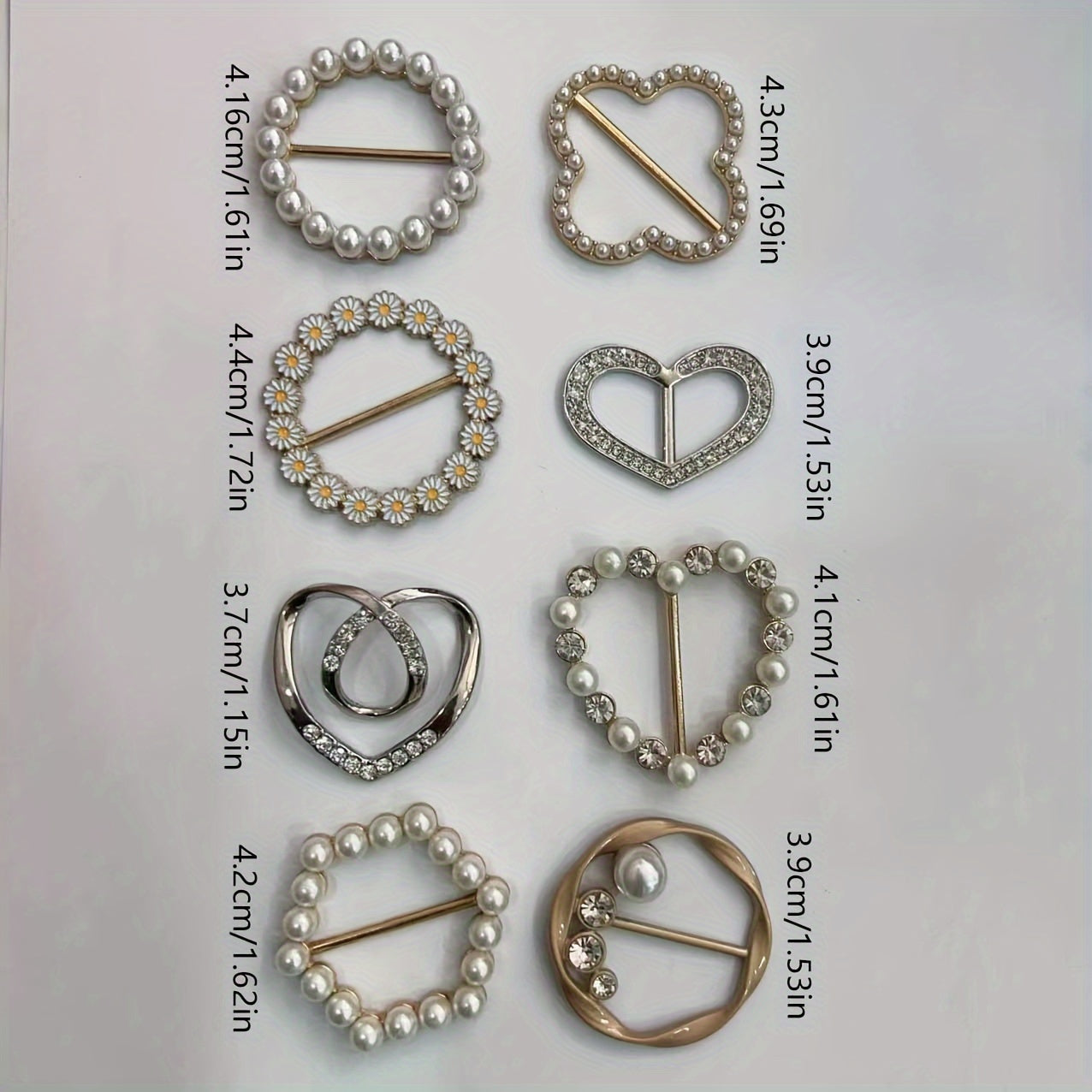 8pcs Faux Pearl Brooch Hollow Heart-shaped Brooch Coat Sweater Badge Pin Clothing Accessories