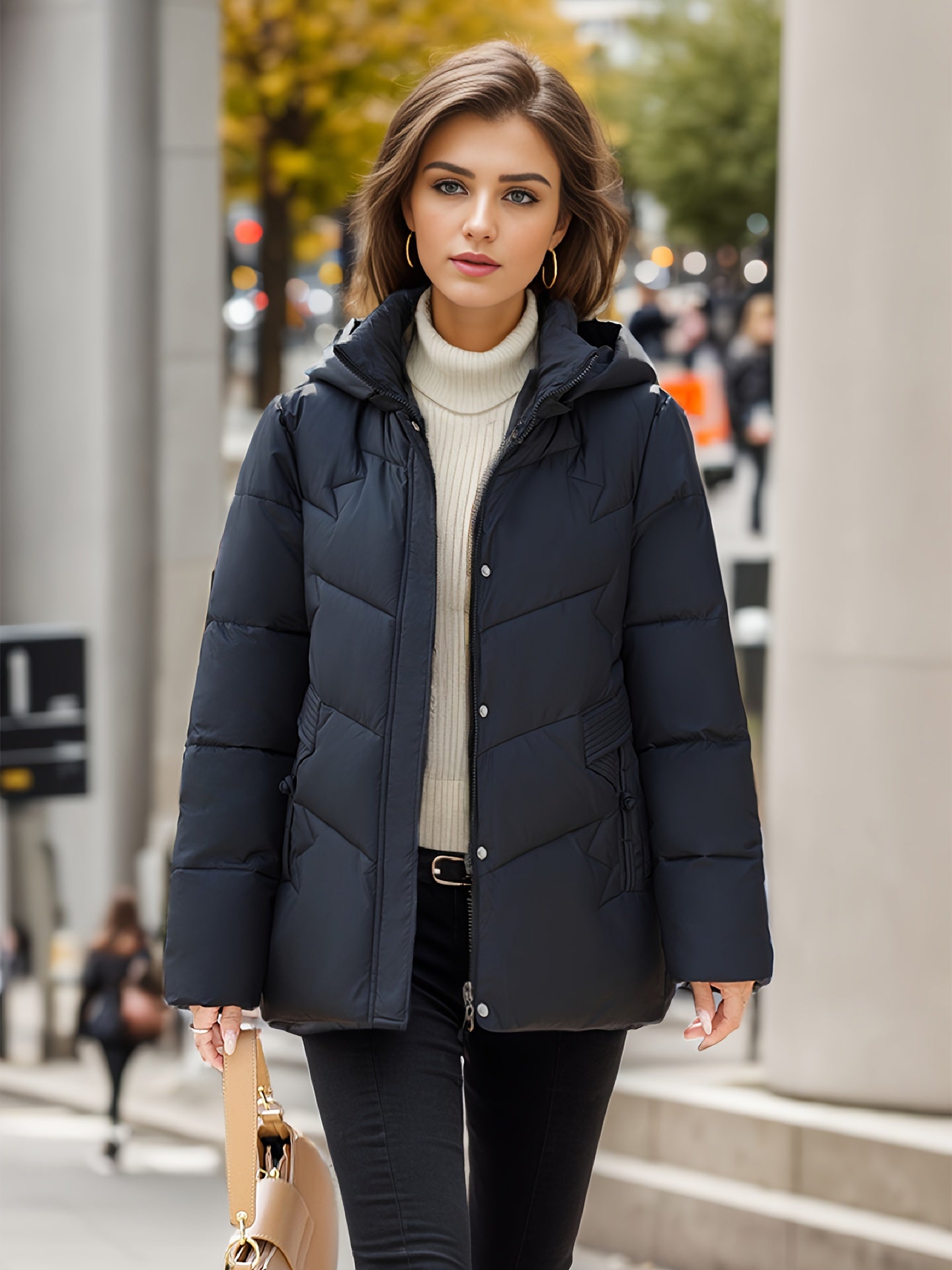 Kapuzen mantel mit Reiß verschluss, lässiger thermischer fester Langarm-Mantel für Herbst und Winter, Damen bekleidung