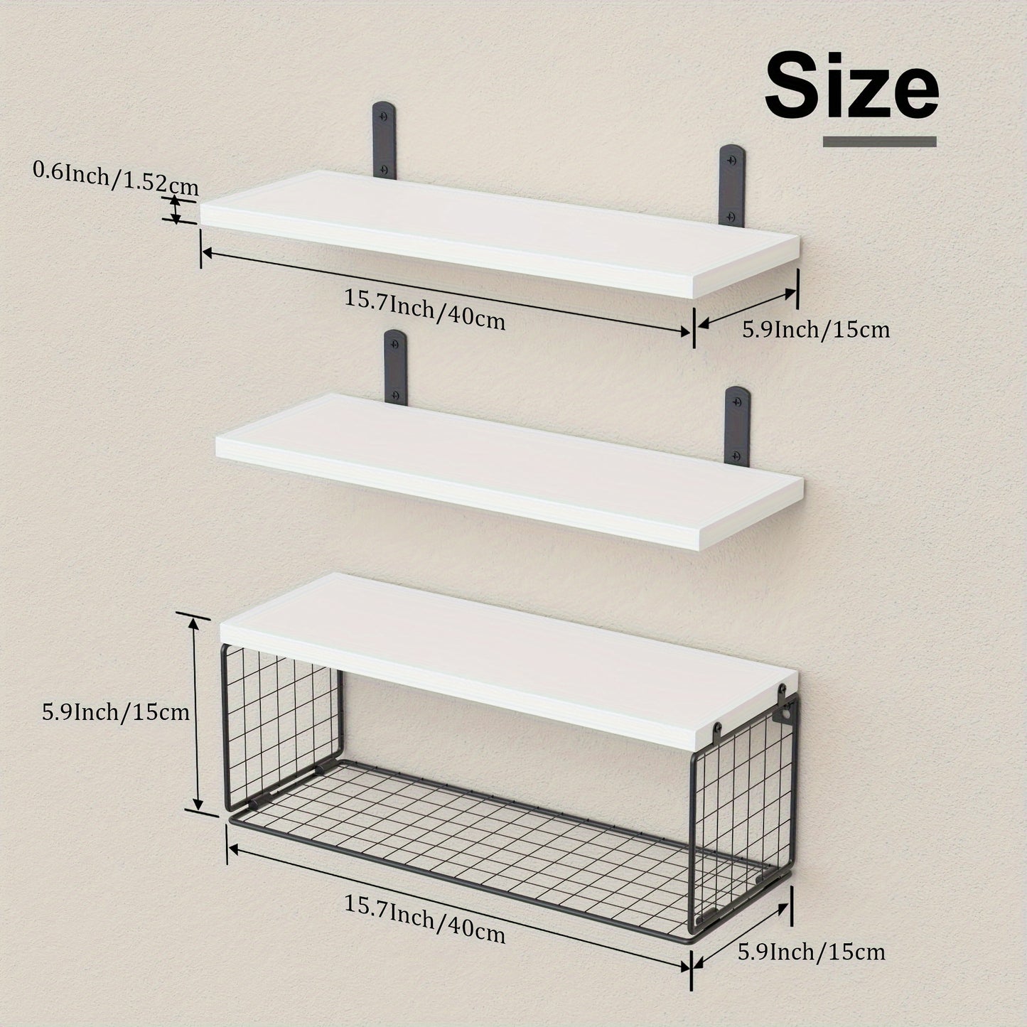 1set Bathroom Shelves Over Toilet, White Floating Bathroom Shelves Wall Mounted With Wire Basket, Wood Floating Shelf For Wall Decor, Bathroom Wall Decor Shelves, Hanging Wall Shelves For Bathroom(White)