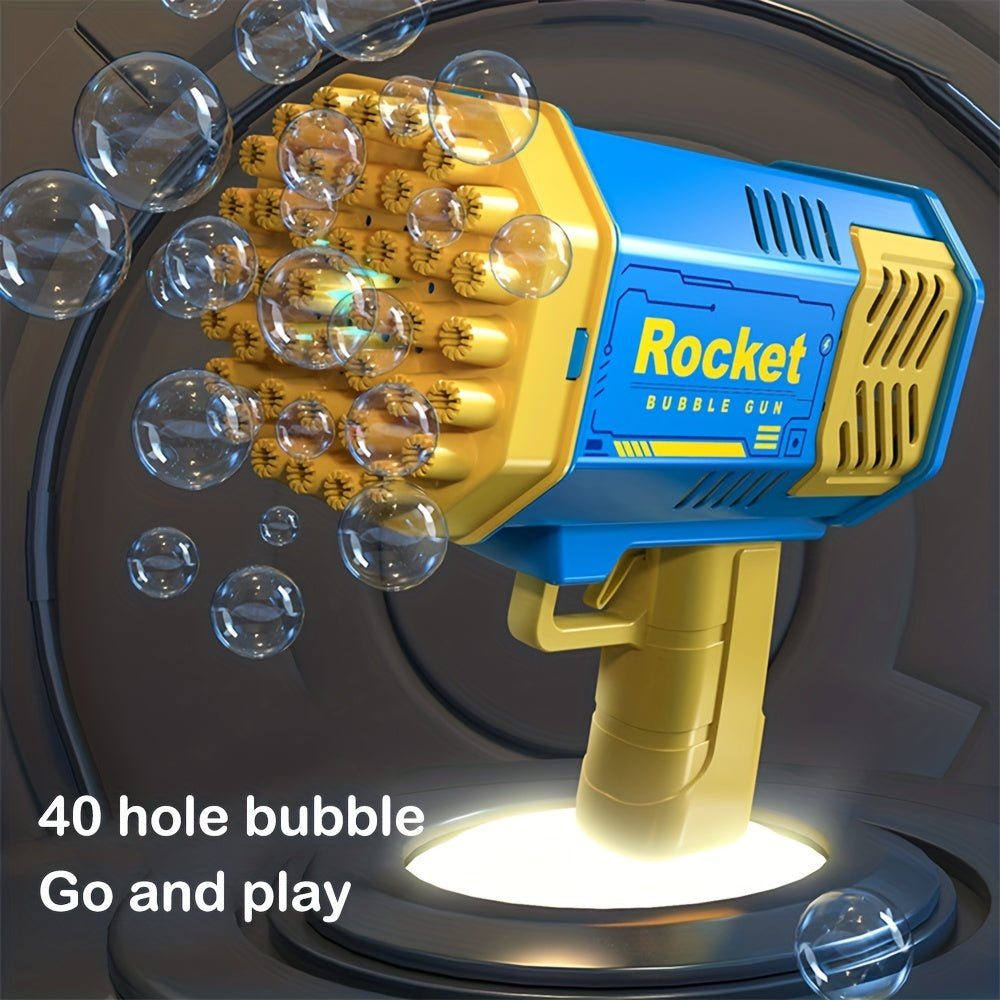 Children's 40-hole electric bubble Machine Handheld Gatling Automatic Bubble Gun Children's Portable Outdoor Party Toy LED Light Hair Dryer Boy Girl Gift (bubble liquid and battery not included)