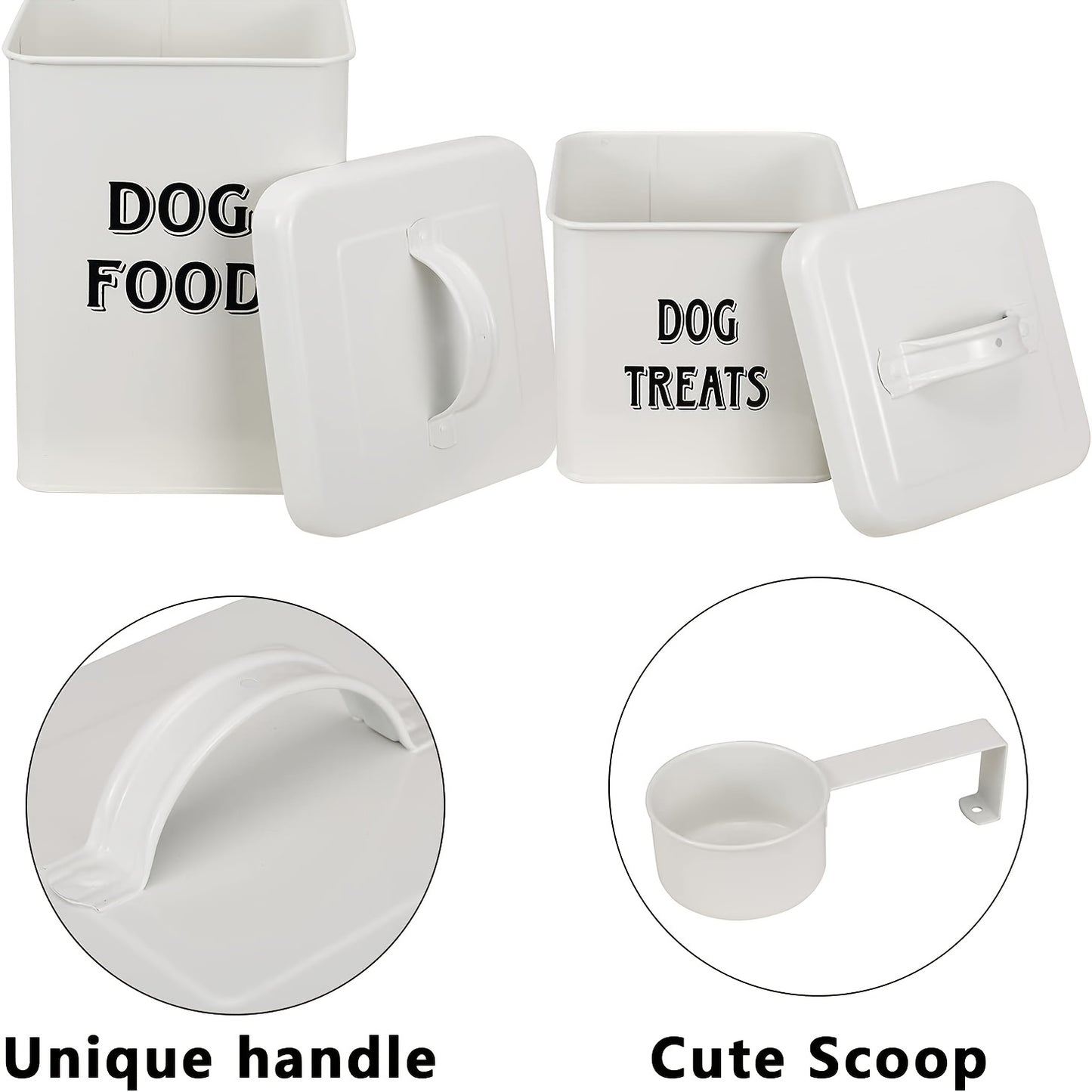 2pcs Metal Pet Food Treat Storage Container Set, Durable Pet Food Storage Bucket With Airtight Lid And Scoop For Household Dry Food Storage