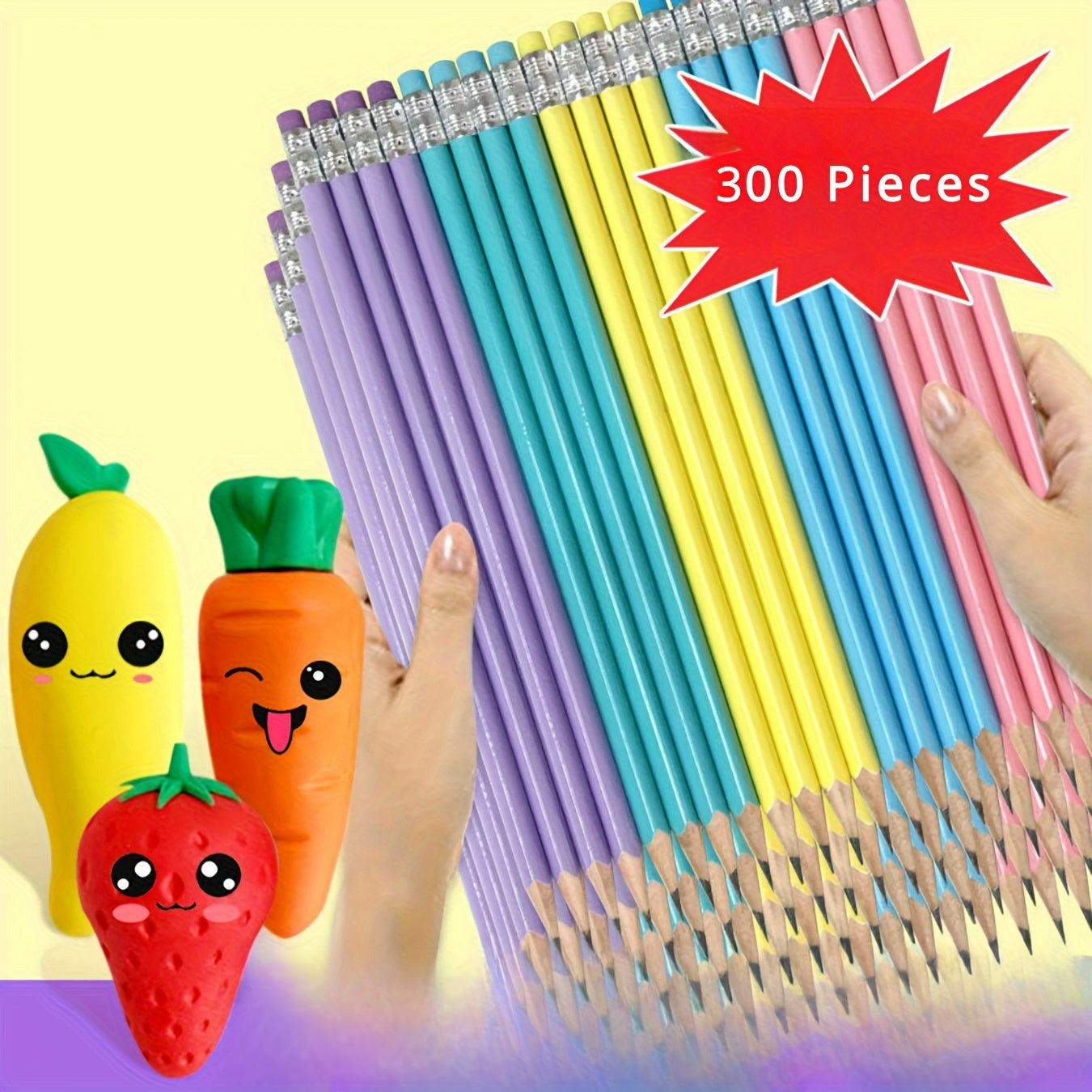 HP Pencil 300pcs, Wooden Pencils In Bulk With Eraser Heads In Various Colors, School Supplies, Student Rewards, Stationery Party Gifts