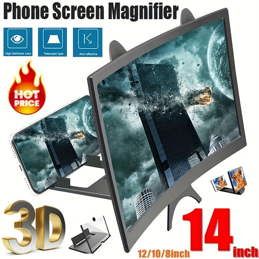 12 Inch Curved 3D HD Phone Screen Magnifier Movie Video Amplifer With Phone Holder For Smartphones Below 6.5 Inches