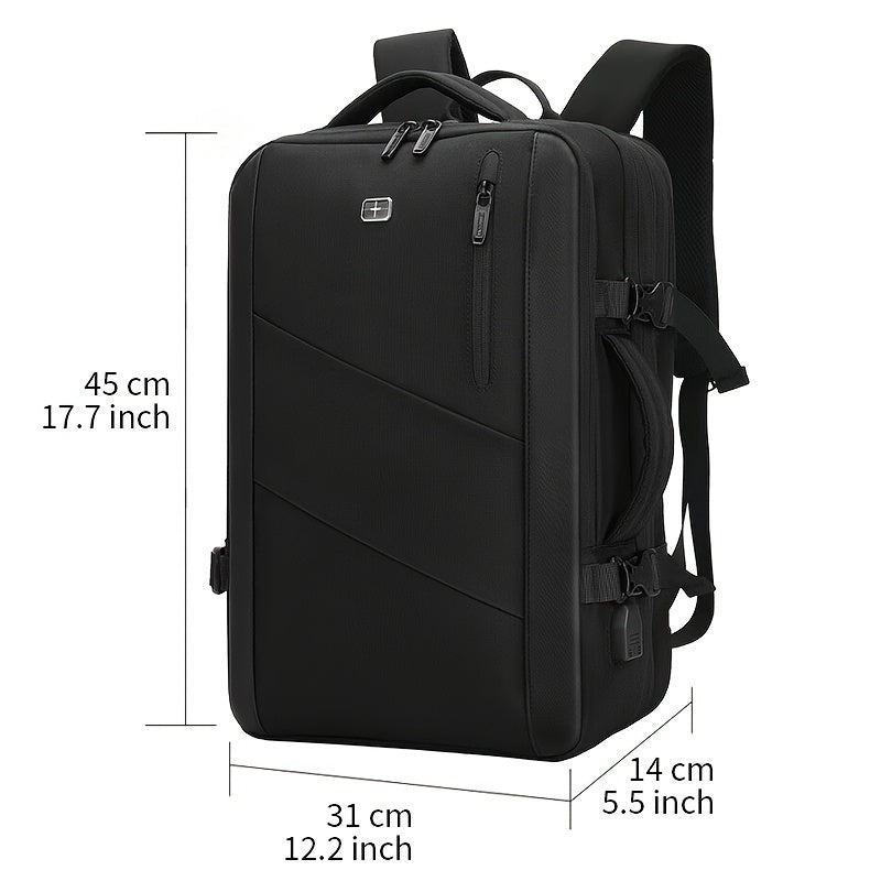 SWICKY Expanable 10.57gal Large Capacity 180° Flat Backpack With USB Charging Port, Luggage Strap Black Travel Bussiness Backpack For 16 Inch Laptop