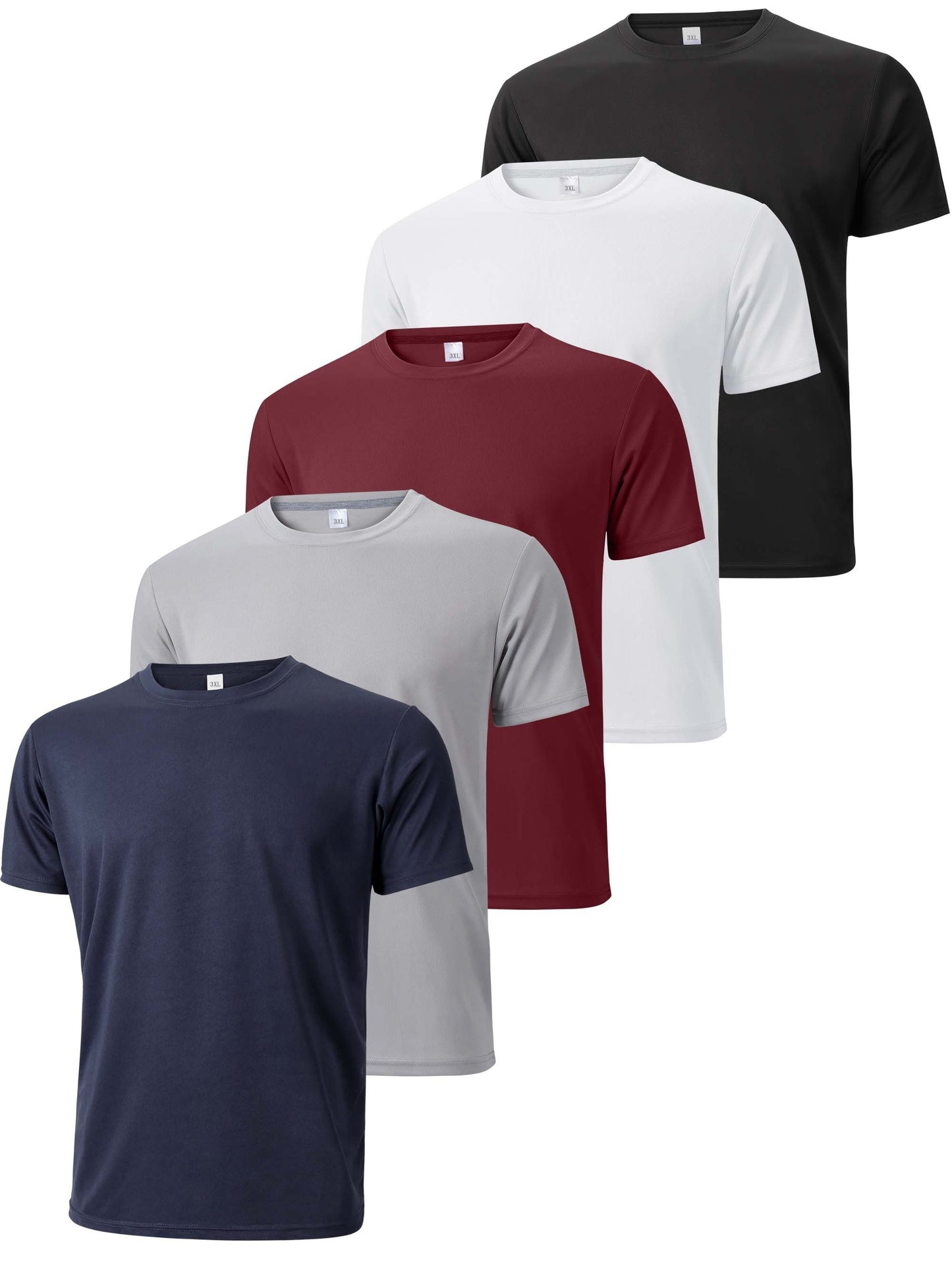 Plus Size 5PCS Men's Sports Casual Fitness Running T-shirts, Quick Dry Breathable Sweat-absorbent Tees, Men Clothing